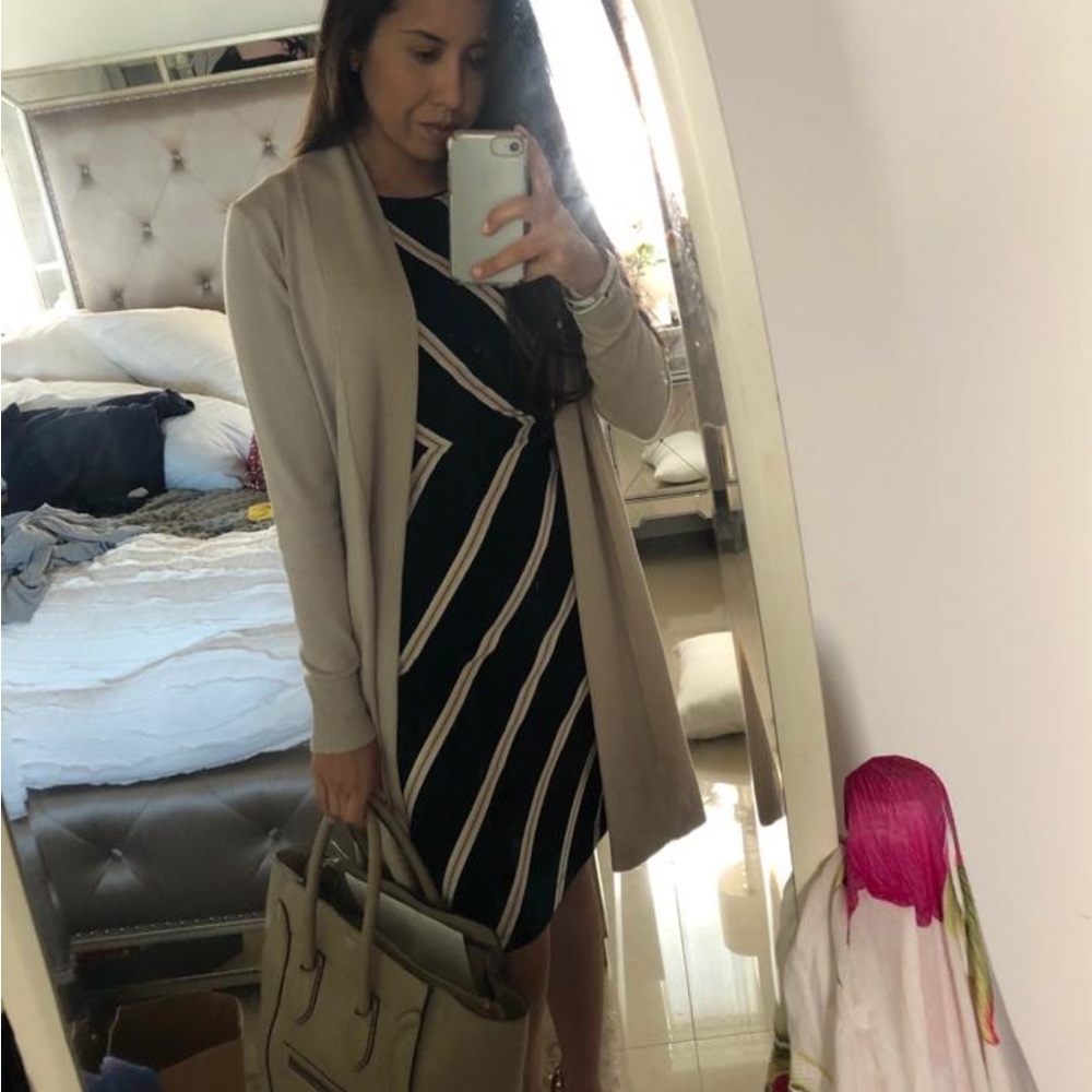 White House Black Market Black and Cream Diagonal Stripe Midi Dress